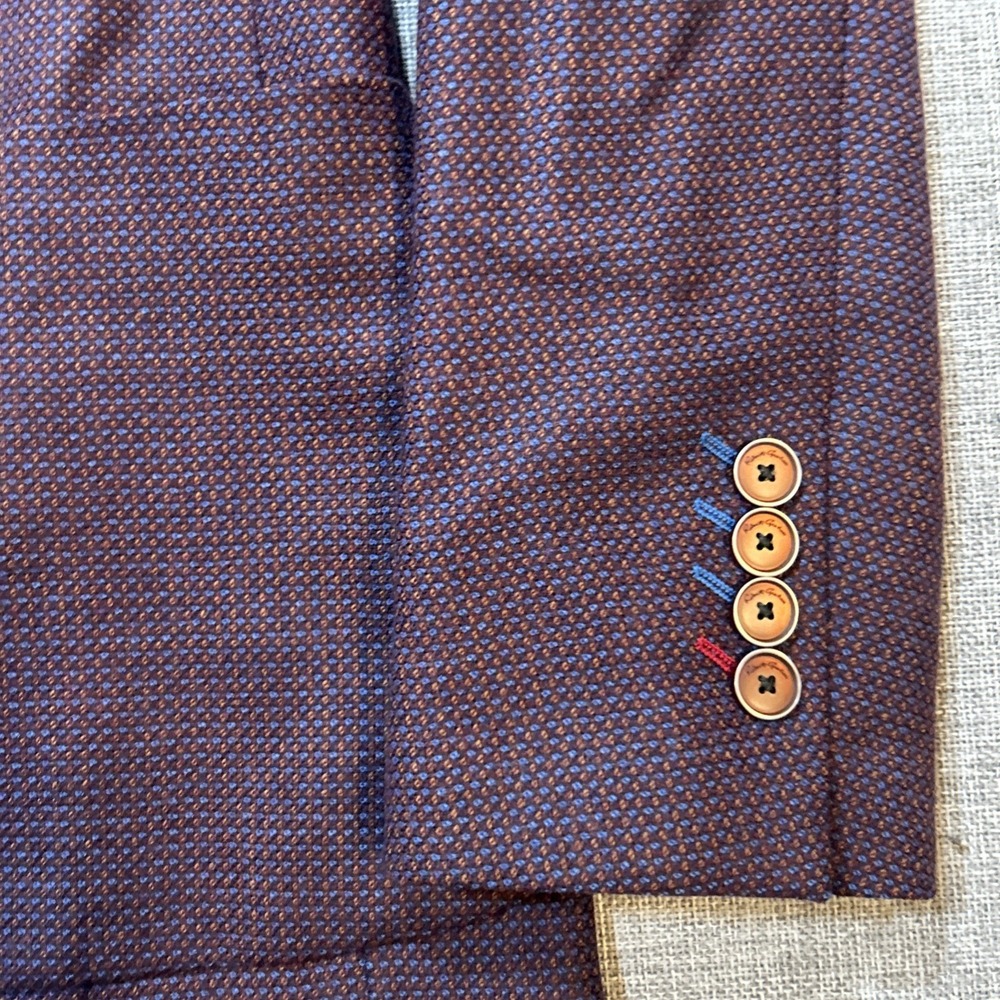 Robert Graham Blazer 44 Burgundy Wool Tweed Birdseye Sport Coat Tailored Fit - Picture 4 of 13